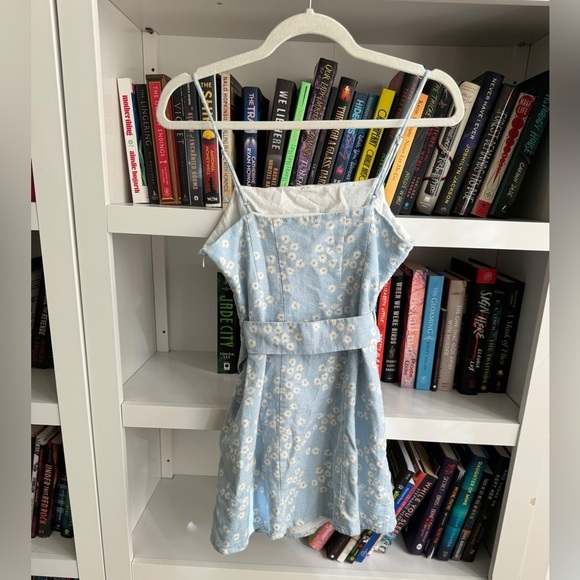 Zara blue white floral linen cotton blend belted y2k retro vintage mini dress - Picture 6 of 6